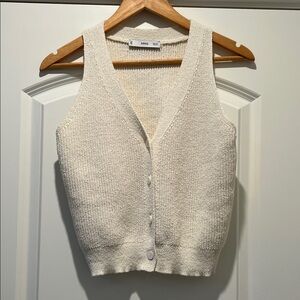 Mango Women's Cream Knit Button-Up Sweater Vest